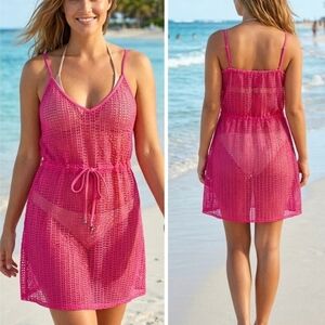 NWOT HOTS-WING Hot Pink Mesh Net Chic Fuchsia Swim Cover-Up XXL